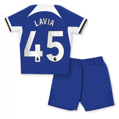 Dětský Fotbalový dres Chelsea Romeo Lavia #45 2023-24 Domácí Krátký Rukáv (+ trenýrky)